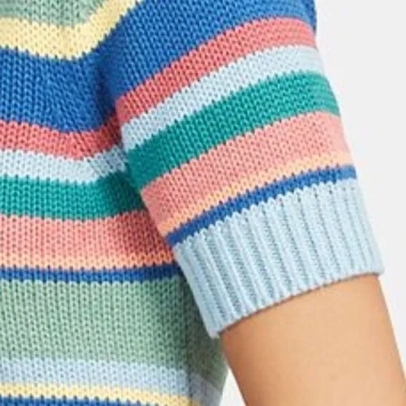 Polo Ralph Lauren Sky Blue Sun Bleached Multi Stripe Short Sleeve Sweater - Picture 16 of 16